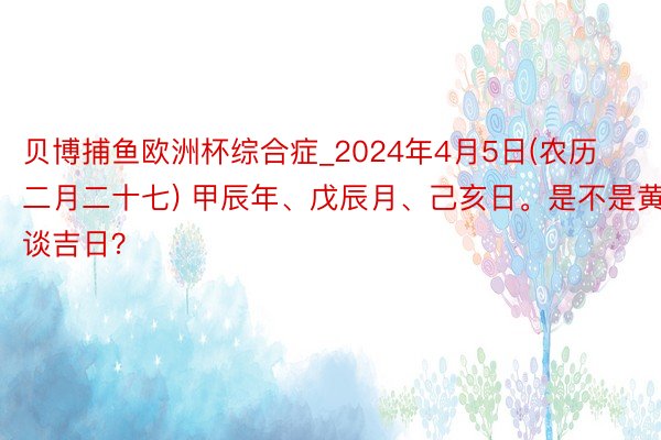 贝博捕鱼欧洲杯综合症_2024年4月5日(农历二月二十七) 甲辰年、戊辰月、己亥日。是不是黄谈吉日？