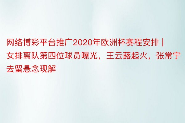 网络博彩平台推广2020年欧洲杯赛程安排 | 女排离队第四位球员曝光，王云蕗起火，张常宁去留悬念现解