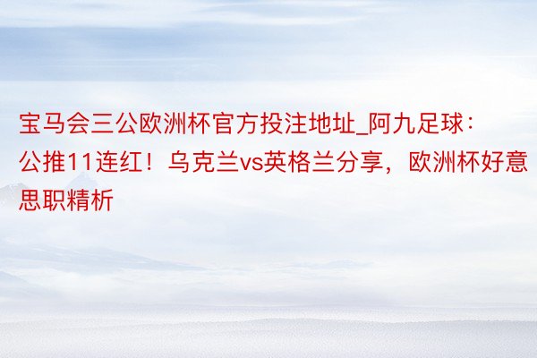宝马会三公欧洲杯官方投注地址_阿九足球：公推11连红！乌克兰vs英格兰分享，欧洲杯好意思职精析